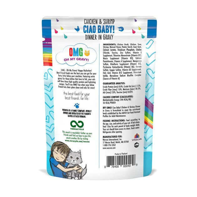 BFF OMG Ciao Baby! Chicken & Shrimp Dinner in Gravy Grain-Free Cat Food Pouches - Image 9