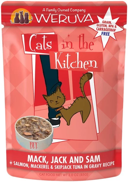 Weruva Cats in the Kitchen Mack, Jack & Sam Salmon, Mackerel & Tuna Recipe Grain-Free Cat Food Pouches