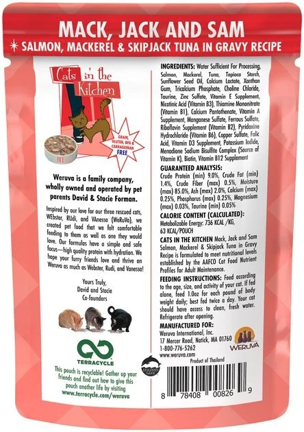 Weruva Cats in the Kitchen Mack, Jack & Sam Salmon, Mackerel & Tuna Recipe Grain-Free Cat Food Pouches - Image 2
