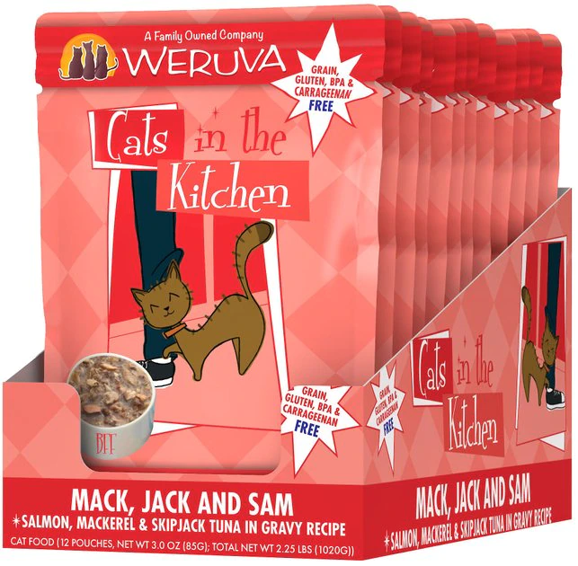 Weruva Cats in the Kitchen Mack, Jack & Sam Salmon, Mackerel & Tuna Recipe Grain-Free Cat Food Pouches - Image 3