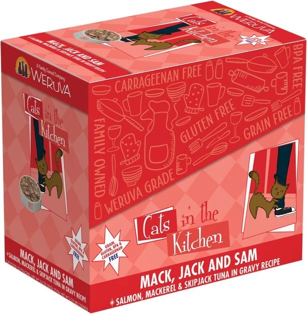 Weruva Cats in the Kitchen Mack, Jack & Sam Salmon, Mackerel & Tuna Recipe Grain-Free Cat Food Pouches - Image 4