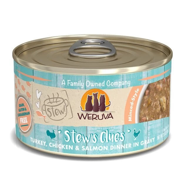 Weruva Classic Cat Stew's Clues Turkey, Chicken & Salmon in Gravy Stew Wet Canned Cat Food