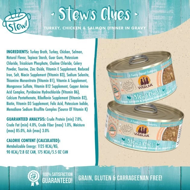 Weruva Classic Cat Stew's Clues Turkey, Chicken & Salmon in Gravy Stew Wet Canned Cat Food - Image 4