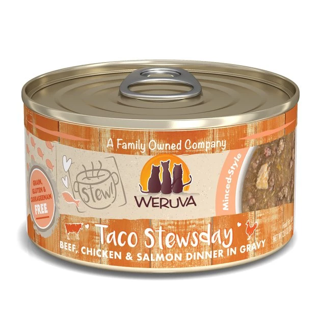 Weruva Classic Cat Taco Stewsday Beef, Chicken & Salmon in Gravy Canned Cat Food