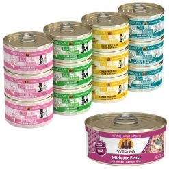 Weruva Mideast Feast with Grilled Tilapia in Gravy Grain-Free Canned Cat Food, 5.5-oz, case of 24 + Weruva Cats in the Kitchen Cuties Variety Pack Grain-Free Canned Cat Food, 3.2-oz, case of 12