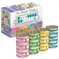 Weruva Slide N' Serve The Showcase Chowdown Variety Pack Pate Grain-Free Cat Food Pouches, 2.8-oz pouch, case of 16 + Weruva Cats in the Kitchen Cuties Variety Pack Grain-Free Canned Cat Food, 3.2-oz, case of 12