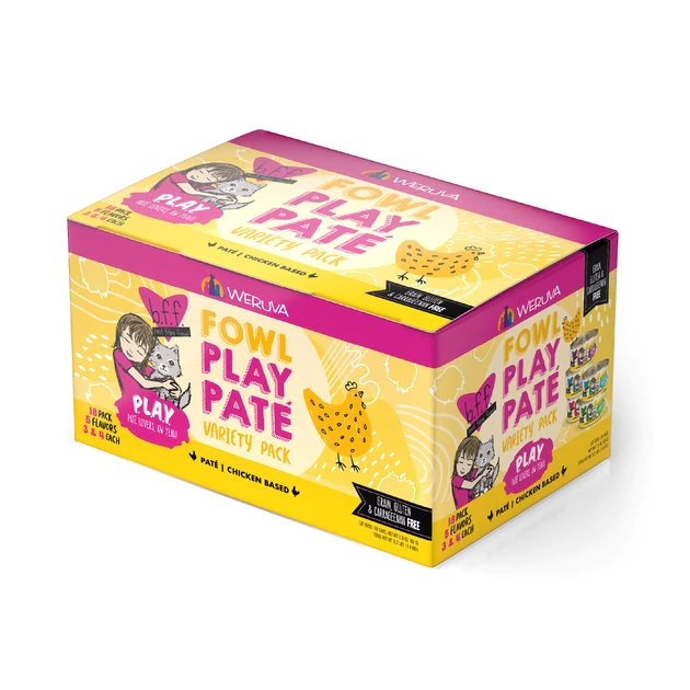 Weruva B.F.F. PLAY - Best Feline Friend Paté Lovers, Aw Yeah! Fowl Play Yellow Patés Variety Pack Wet Cat Food, 2.8-oz, 18 pack