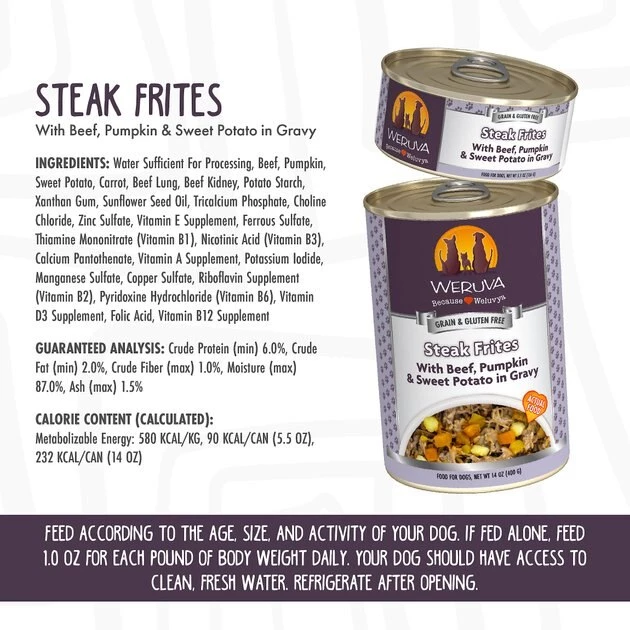 Weruva Steak Frites with Beef, Pumpkin & Sweet Potatoes in Gravy Grain-Free Canned Dog Food - Image 7