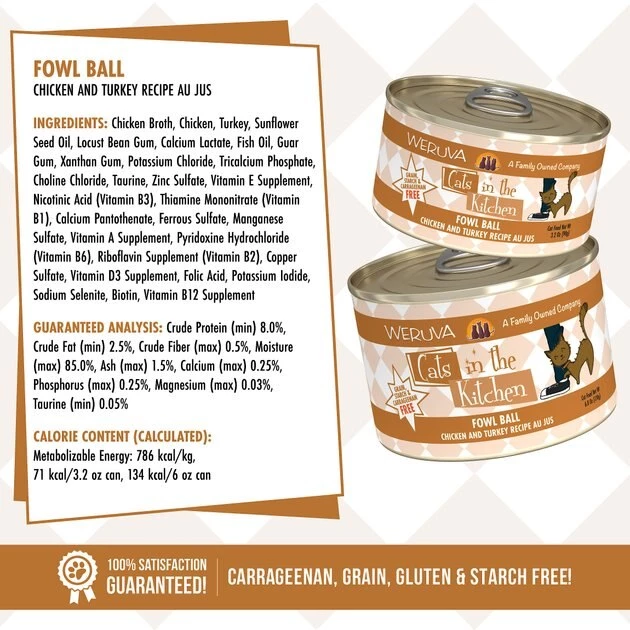 Weruva Cats in the Kitchen Fowl Ball Chicken & Turkey Au Jus Grain-Free Canned Cat Food - Image 3